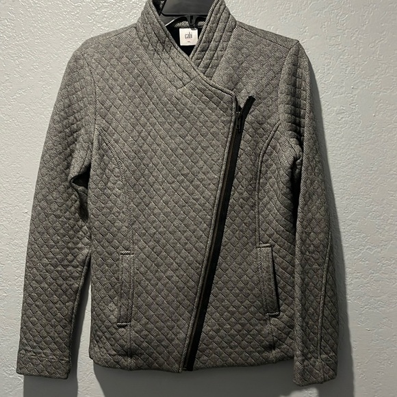 CAbi #3025 Moto Jacket Quilted Herringbone Gray Women’s Size S Cotton - Picture 3 of 8